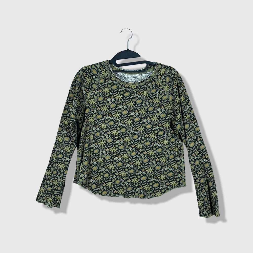 Natural Life Floral Long Sleeve Top Womens M Green Cottagecore Boho Casual